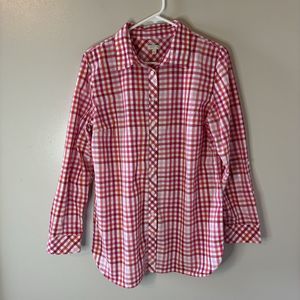 Talbots Long Sleeve Plaid Button Up Pink Orange Top Oversized Size Medium